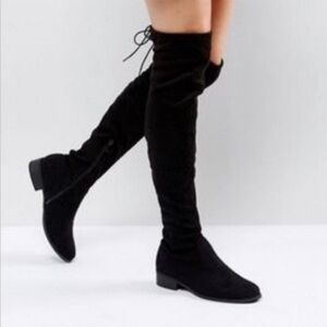ANA sz 7 Pixie black vegan micro suede OTK boots